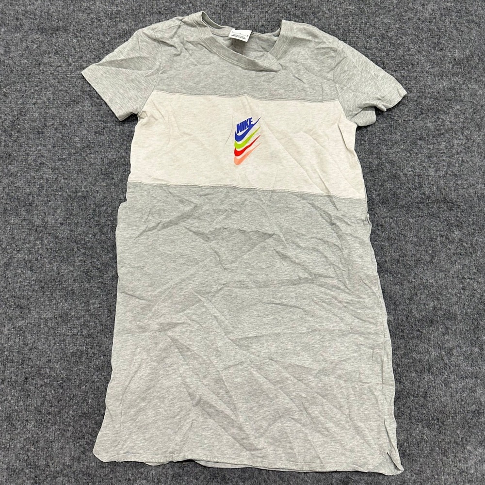Nike T-Shirt Dress Womens Size L Grey Colorblock Stacked Swoosh Cotton Casual